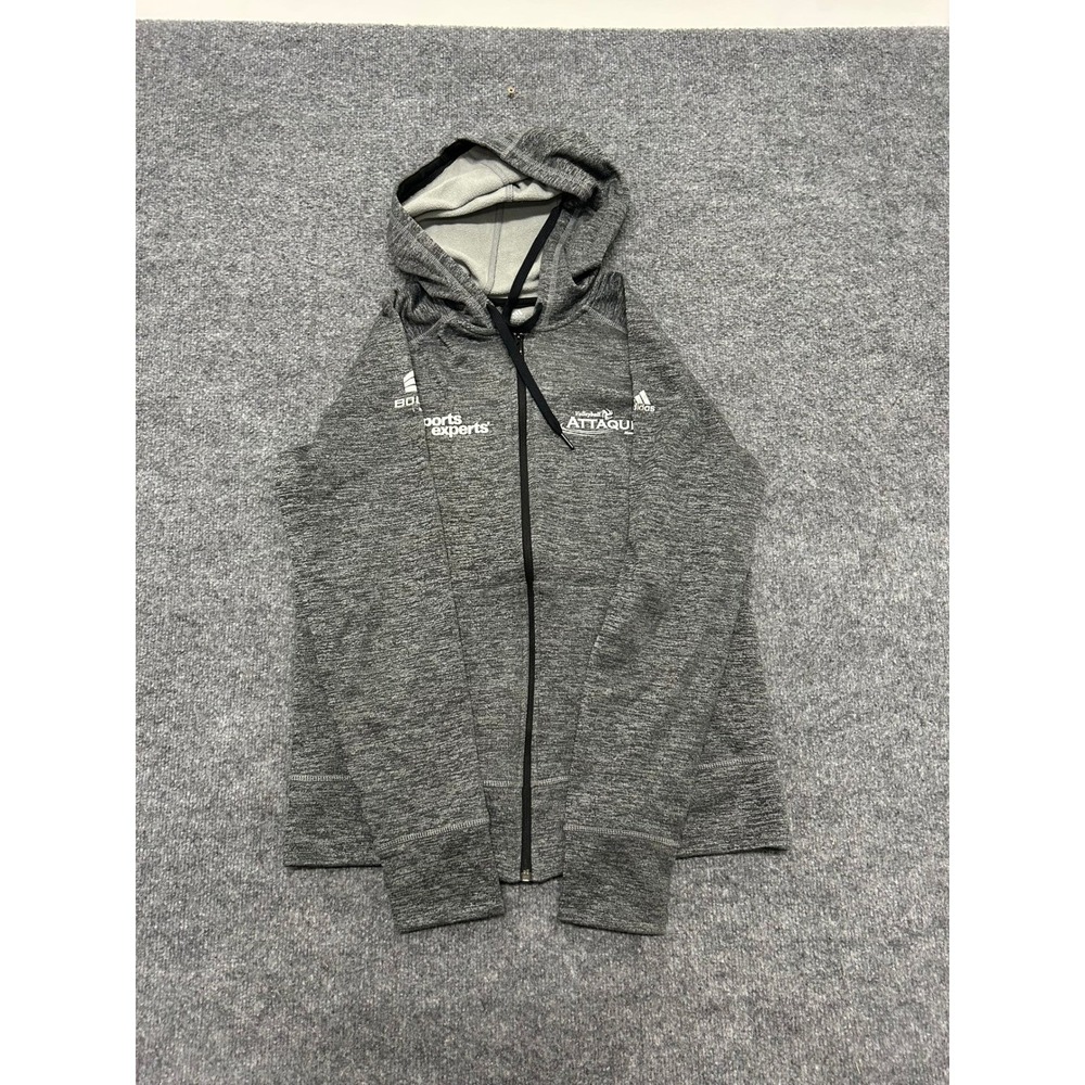 Adidas Hoodie Womens Size M Grey Heathered Climawarm Full Zip Thumbhole Athletic